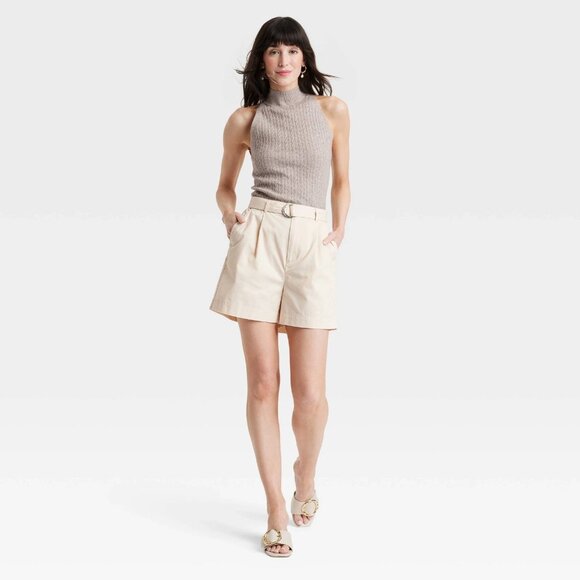 Small - Womens Cable Mock Turtleneck Pullover Sweater - A New Day - Taupe - Picture 2 of 7